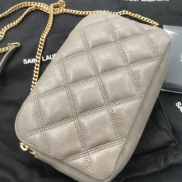 YSL Becky Double Zip Leather Pouch in Warm Taupe - Picture 6 of 17